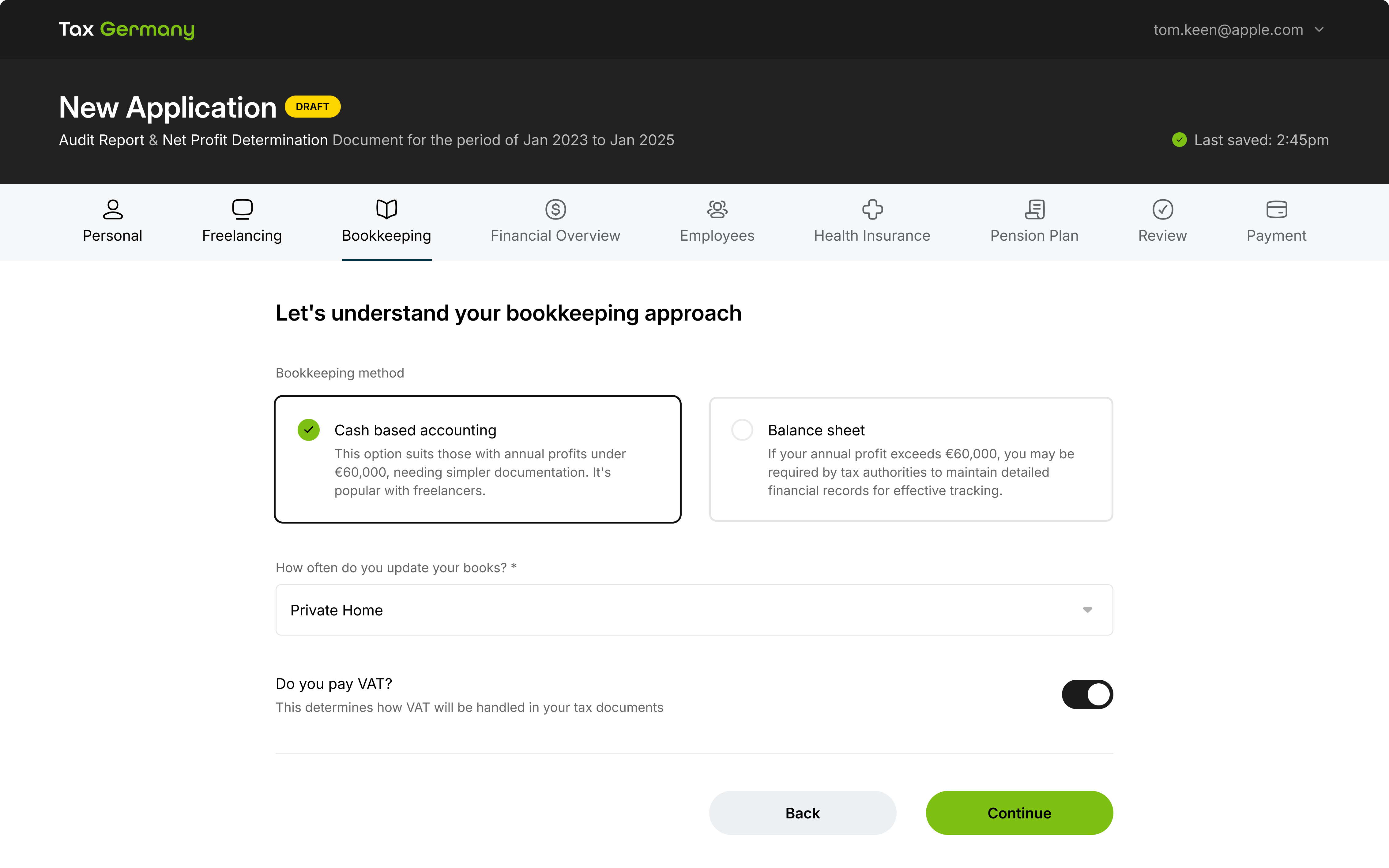 Tax Germany bookkeeping step
